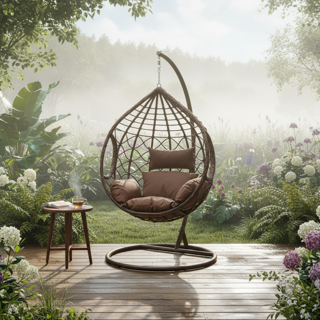 IH 2007 Brown Swing Chair on Garden Deck – Outdoor Furniture UAE | INFINI HOMES