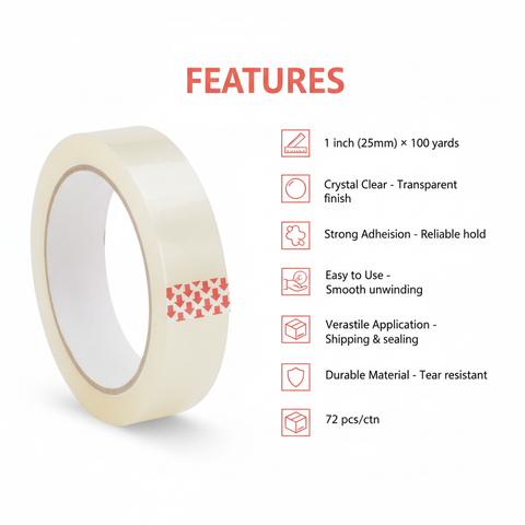 Clear Tape 1 inch 100 Yards - INFINI HOMES Premium Packaging Tape