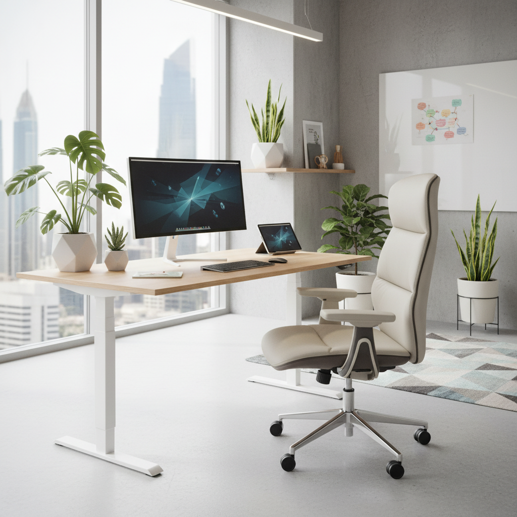 Premium PU High Back Office Chair Beige+Grey | Ergonomic Executive Chair UAE