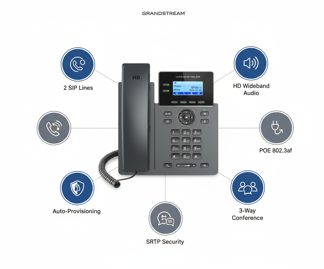Grandstream GRP2602P IP Phone - 2-Line PoE VoIP Phone with LCD Display