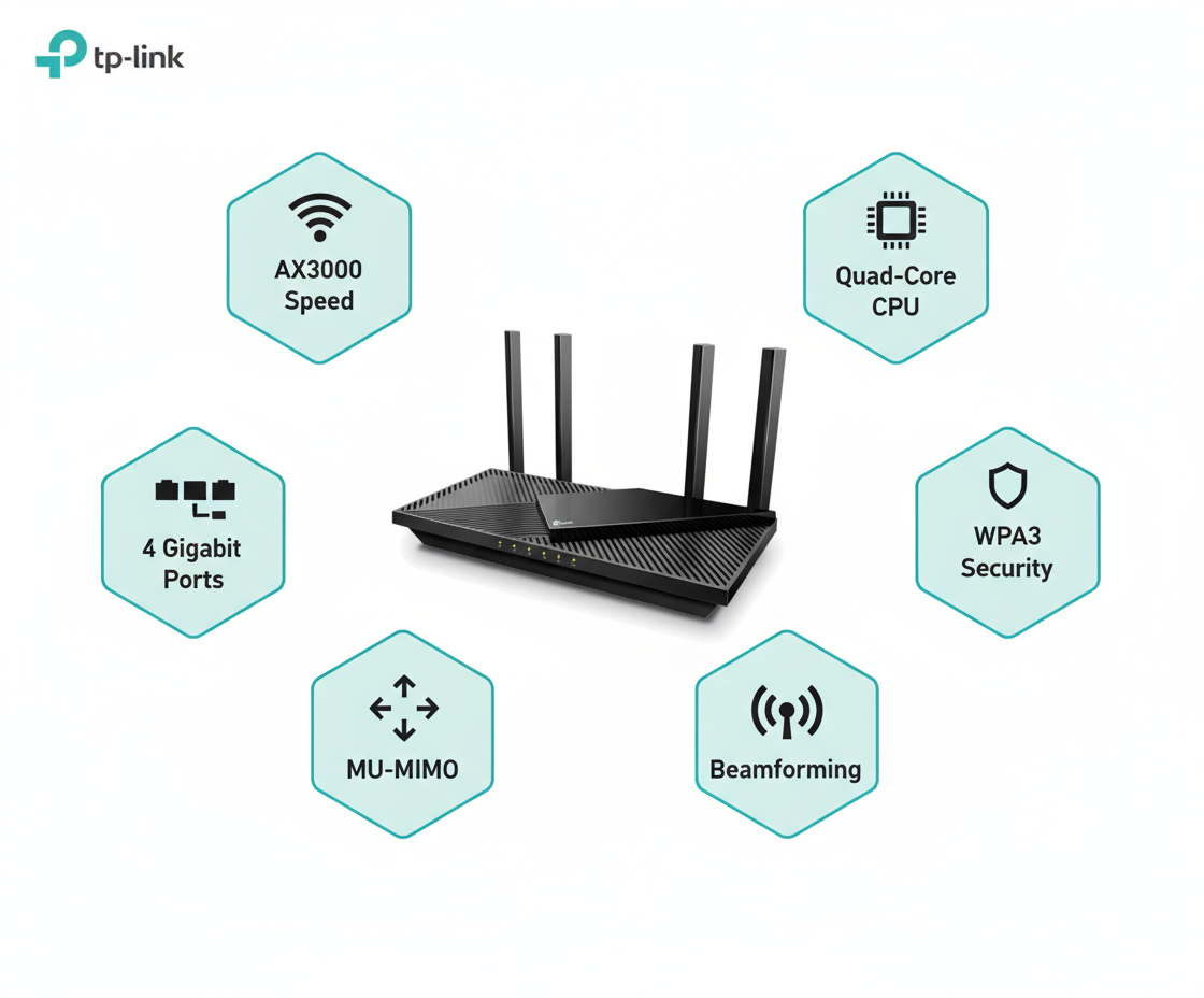 TP-Link Archer AX55 AX3000 WiFi 6 Router - Dual Band Gigabit Wireless Router with OneMesh