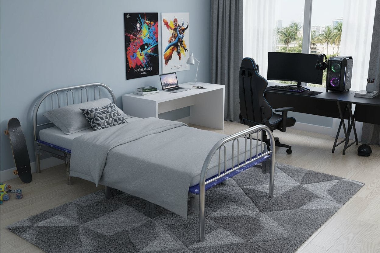INFINI HOMES Folding Bed without Mattress 90x190 cm - Blue