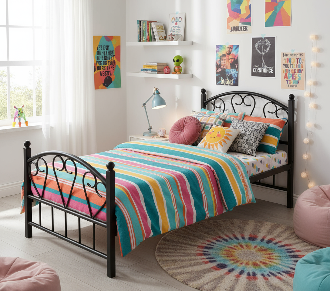 Metal Bed Frame Black Single Size UAE | INFINI HOMES Dubai Abu Dhabi Sharjah