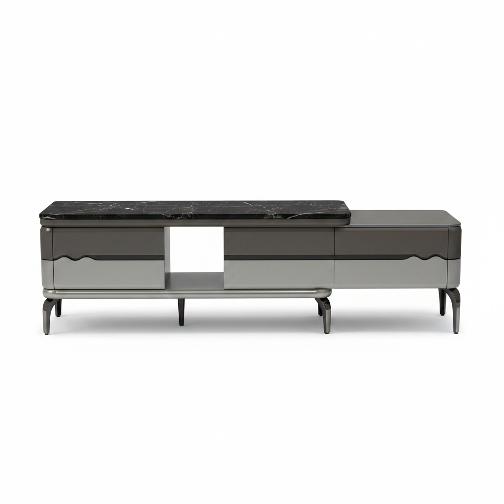 Glossy TV Stand with Marble Top 240cm | High-Gloss White TV Unit | INFINI HOMES UAE