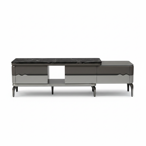 Glossy TV Stand with Marble Top 240cm | High-Gloss White TV Unit | INFINI HOMES UAE