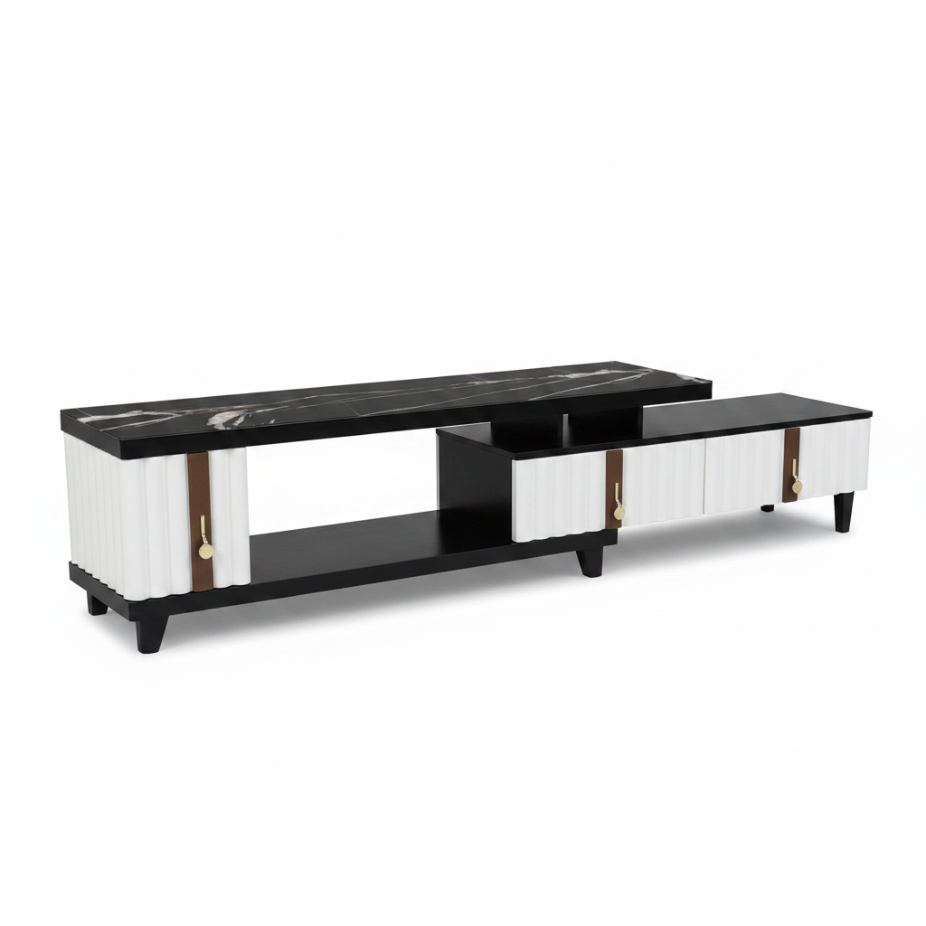 Marble Top Extendable TV Unit – Black & White | Buy Online UAE