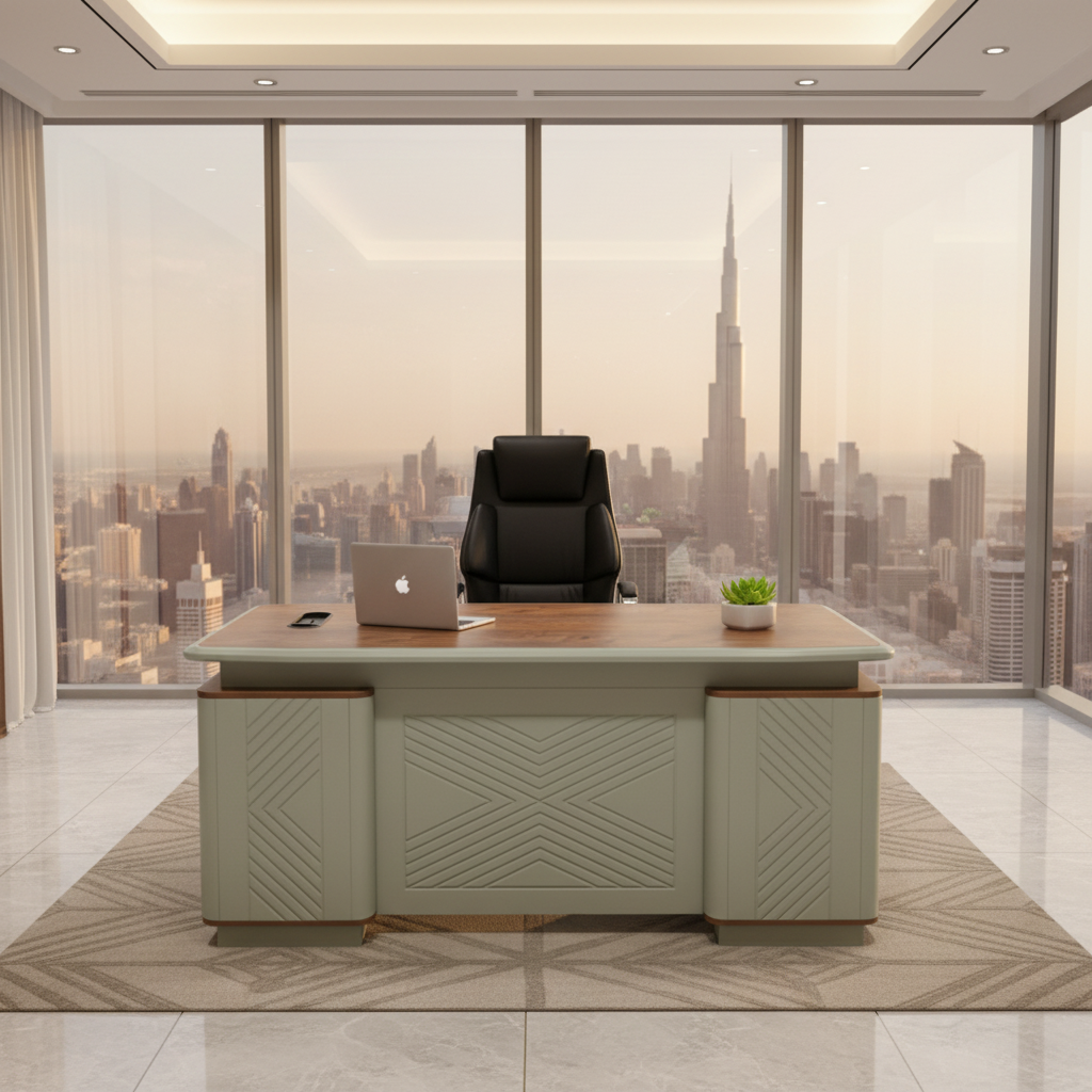 Golden Oak Grey Office Table IH 435 | Premium Office Desk UAE