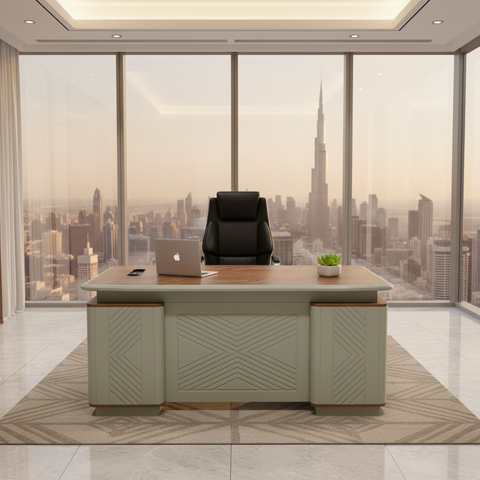 Golden Oak Grey Office Table IH 435 | Premium Office Desk UAE