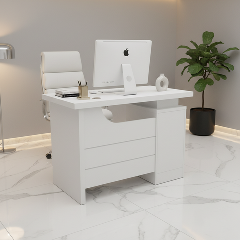 White Office Desk with Drawers 100x60cm | Premium Workspace Furniture UAE