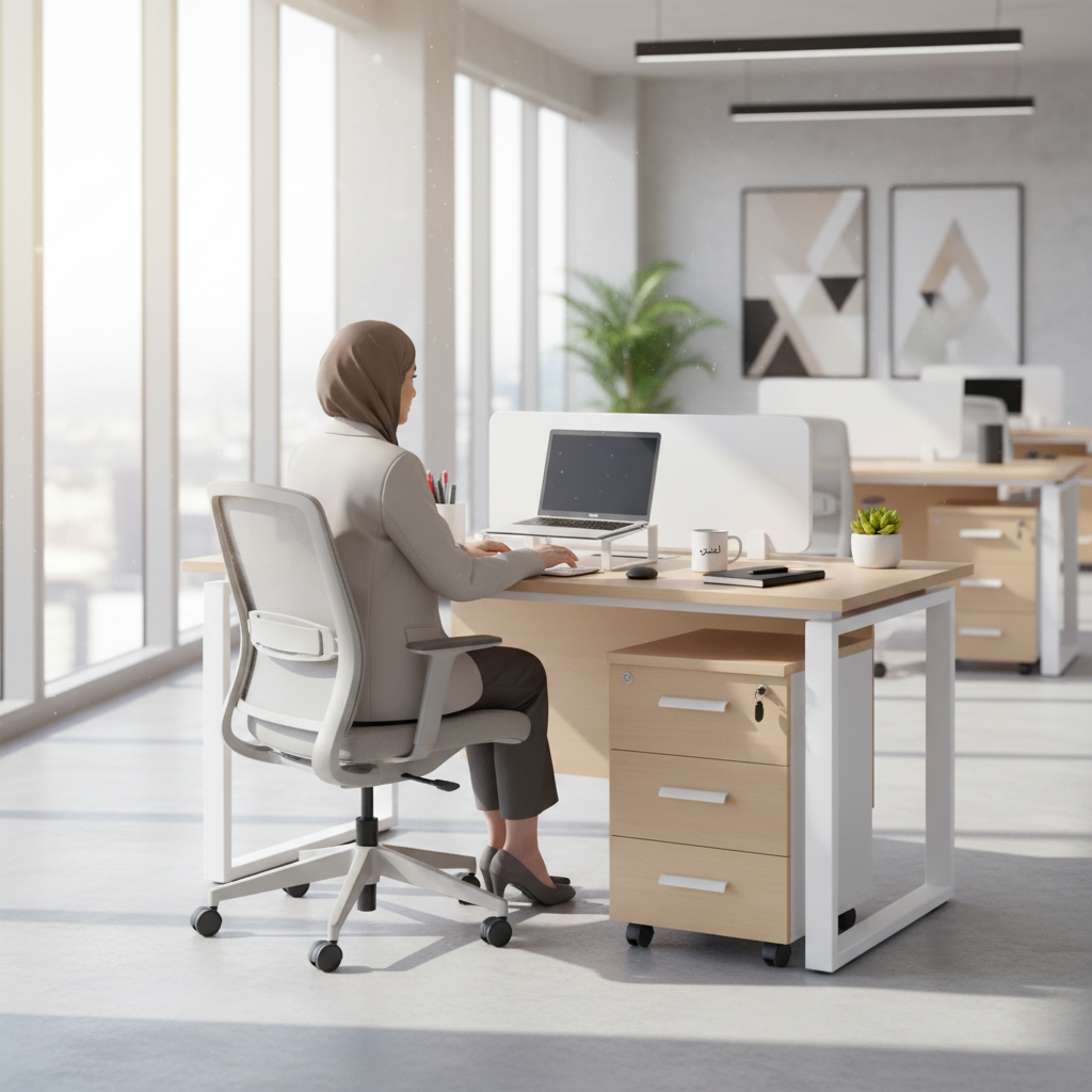 1 Person Office Workstation Desk with Drawers - Oak & White 120x60cm | Dubai UAE