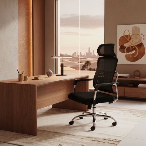 Ergonomic mesh office chair in UAE interior – black high back chair for home and office in Dubai