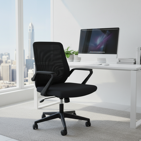 Medium Back Mesh Office Chair UAE | Ergonomic Desk Chair with Nylon Base & Casters | IH 306 GRY