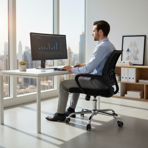 Low Back Mesh Office Chair UAE | Ergonomic Chrome Base | Black IH 509