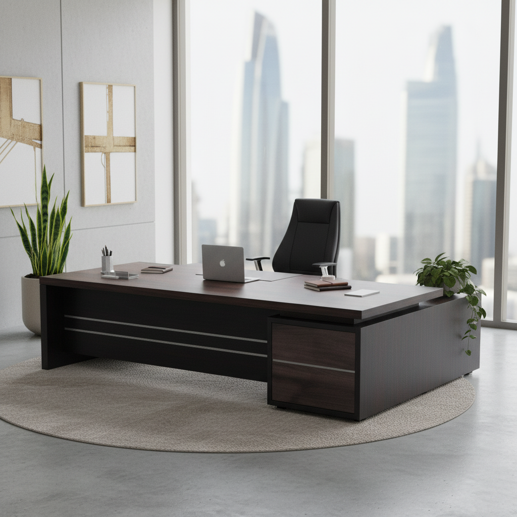 L-Shape Office Desk 1.8m Coffee Grey | Premium Executive Desk UAE