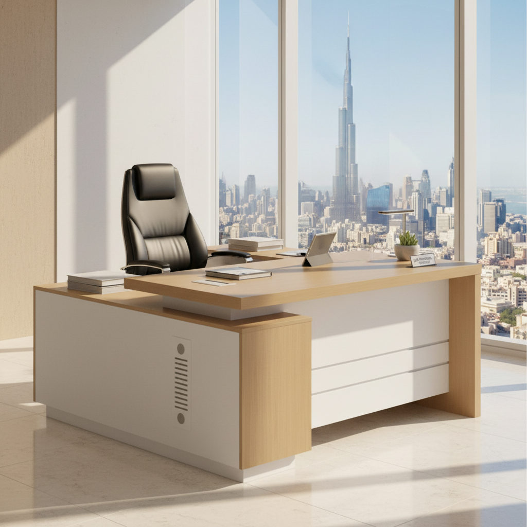 L-Shaped Office Desk 180cm - Apex Oak Executive Table with Drawers UAE