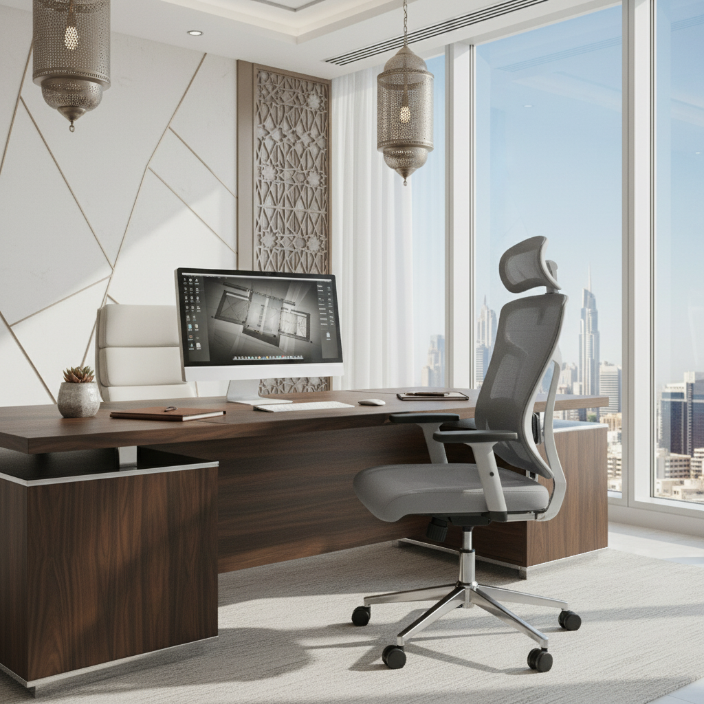 Ergonomic Mesh High Back Office Chair with Headrest UAE | Premium Executive Chair Dubai | IH 8001 (Grey)