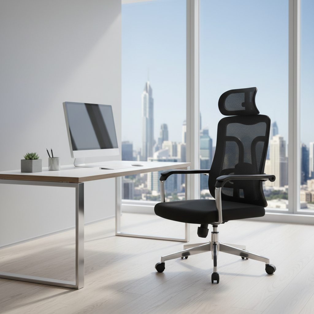 Ergonomic Mesh Office Chair with Headrest - High Back Executive Chair UAE | Chrome Base | IH A-215-S