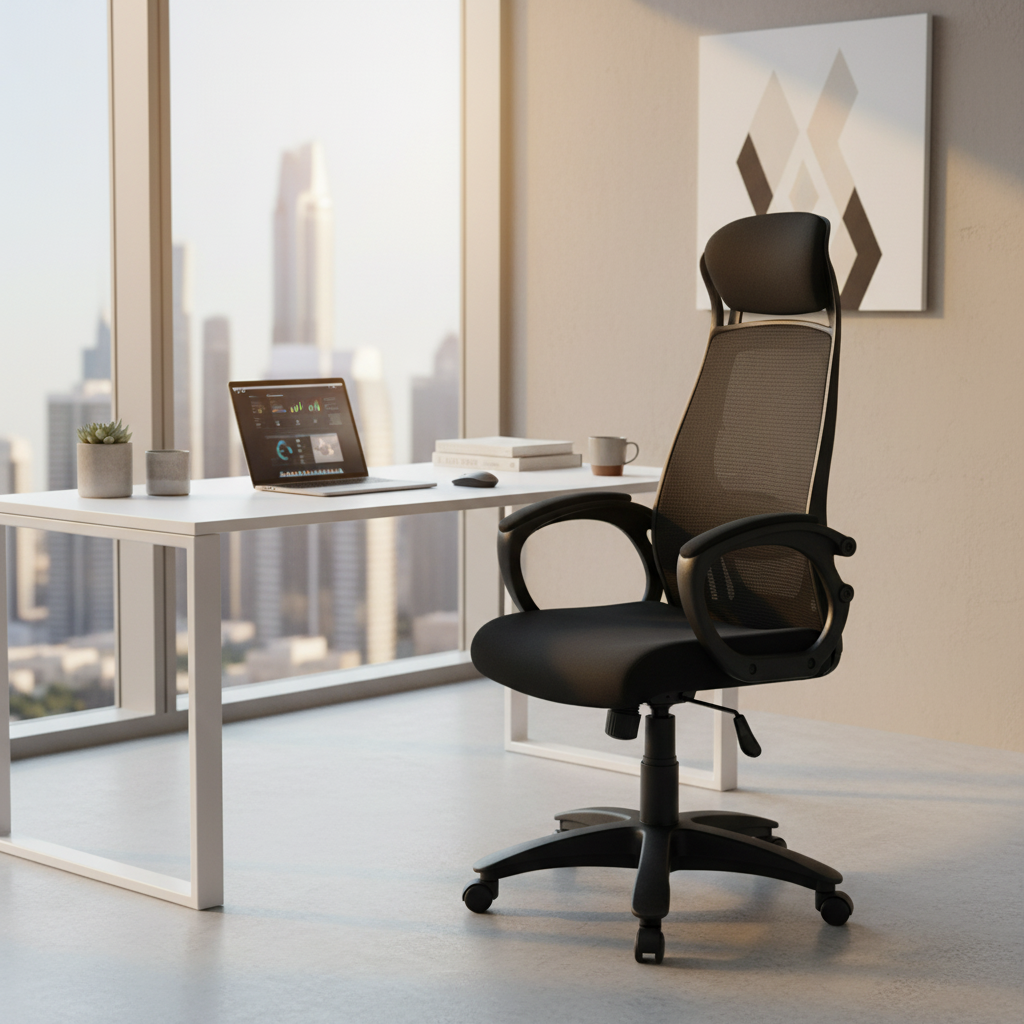 High Back Executive Office Chair with Fixed Headrest - Ergonomic Desk Chair UAE | Premium Quality | IH 543