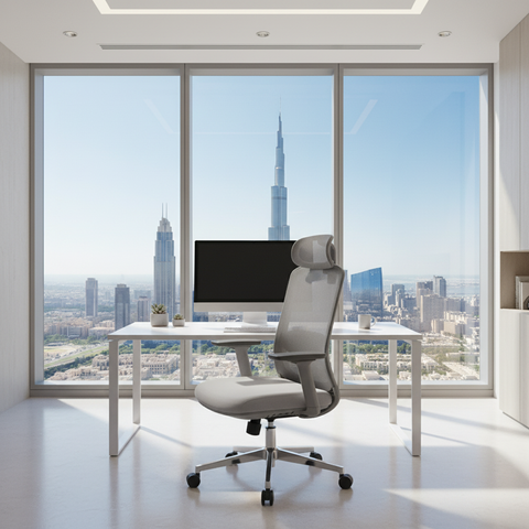 Ergonomic Mesh Grey Office Chair with Headrest - High Back Executive Chair UAE | IH 889-A