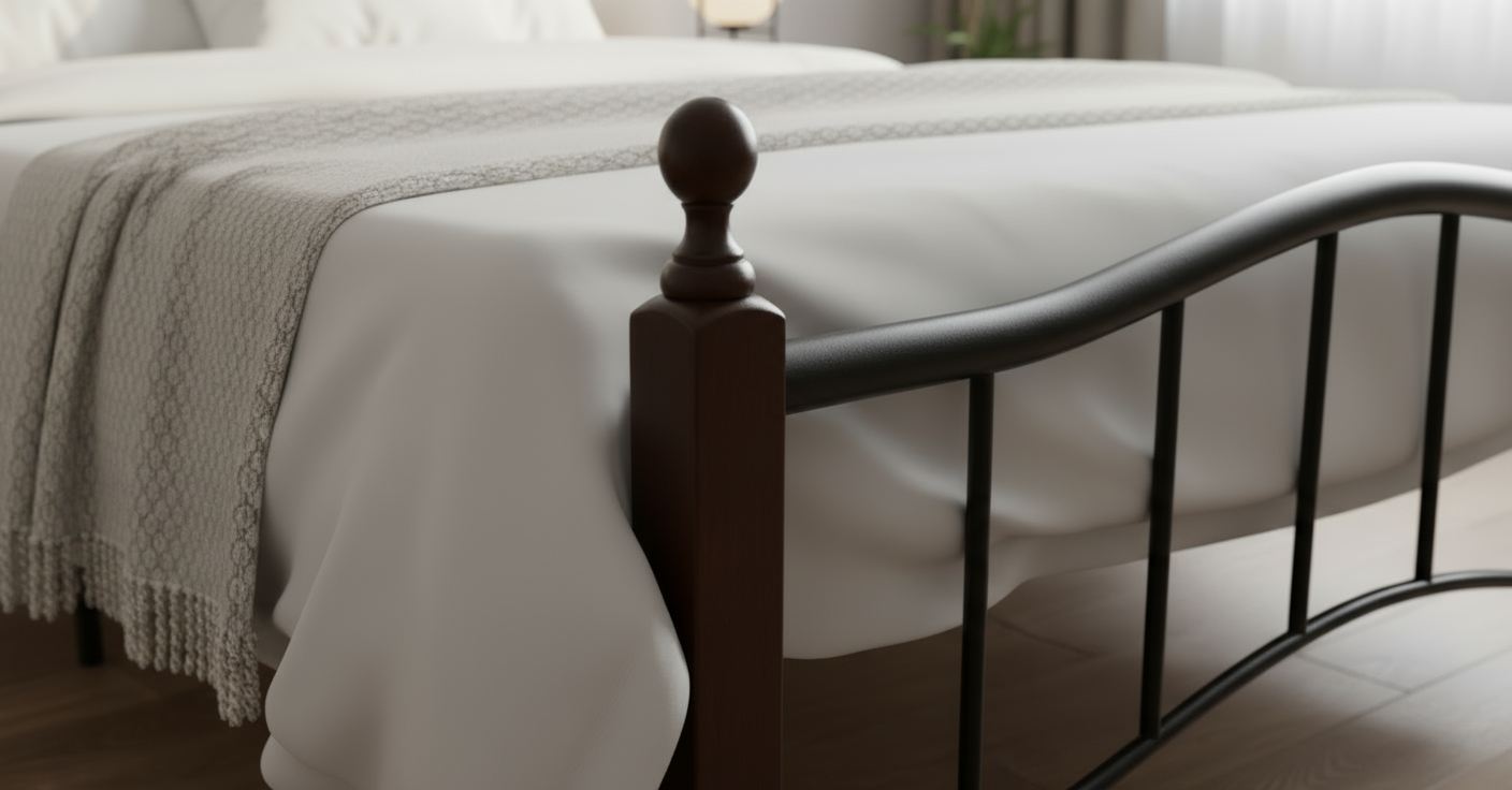 Heavy Duty Wooden Steel Bed Frame Mahogany - Twin Size 190x120x70cm | UAE Delivery