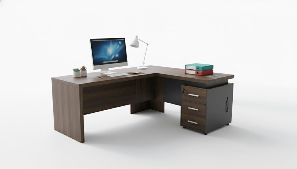 INFINI HOMES Executive Table UAE - Model KENO-160L Walnut Grey 160x80cm +80x40cm Extension Dubai Abu Dhabi Sharjah