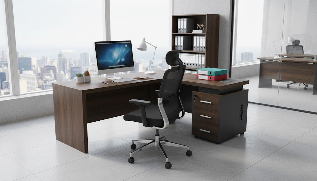 INFINI HOMES Executive Table UAE - Model KENO-160L Walnut Grey 160x80cm +80x40cm Extension Dubai Abu Dhabi Sharjah