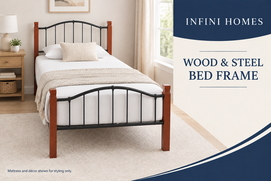 Premium Wooden Steel Bed Frame Single Size 190x90x75cm | UAE Delivery