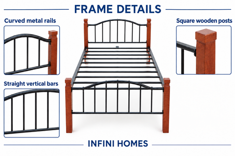 Premium Wooden Steel Bed Frame Single Size 190x90x75cm | UAE Delivery