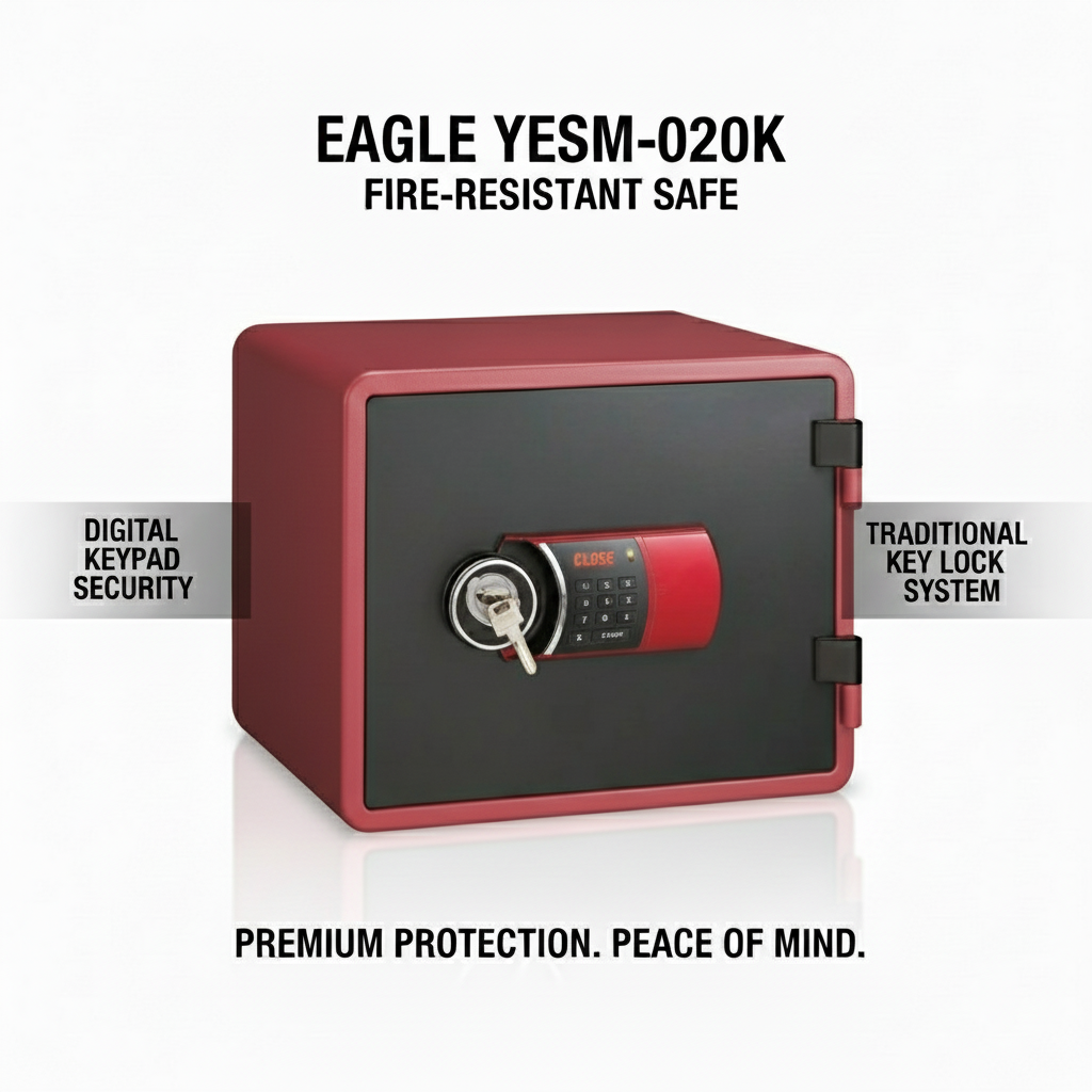 Eagle YESM-020K Fire-Resistant Safe – Red, Digital + Key Lock System