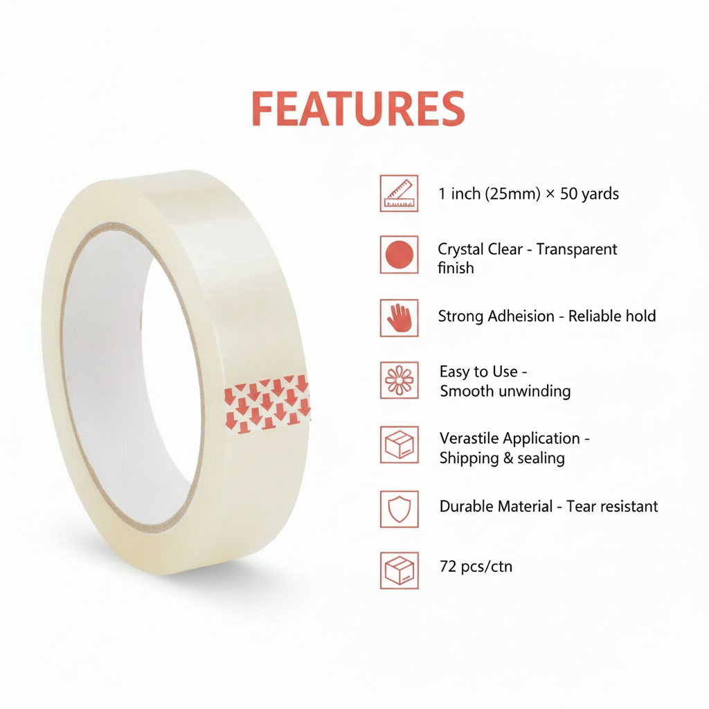 Clear Tape 1 inch 50 Yards - INFINI HOMES Premium Packaging Tape