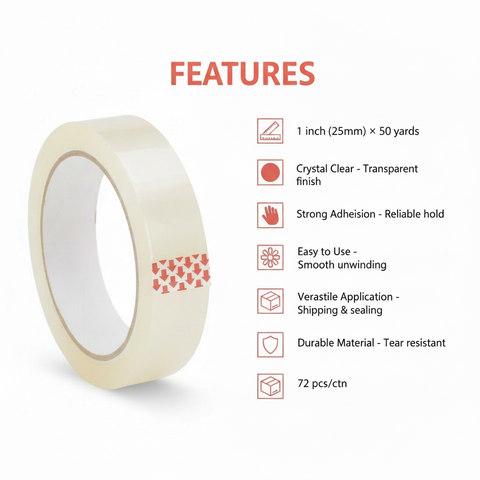 Clear Tape 1 inch 50 Yards - INFINI HOMES Premium Packaging Tape