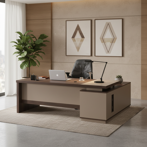 L-Shape Office Desk 1.8m Oak & Khaki | Premium Executive Desk UAE