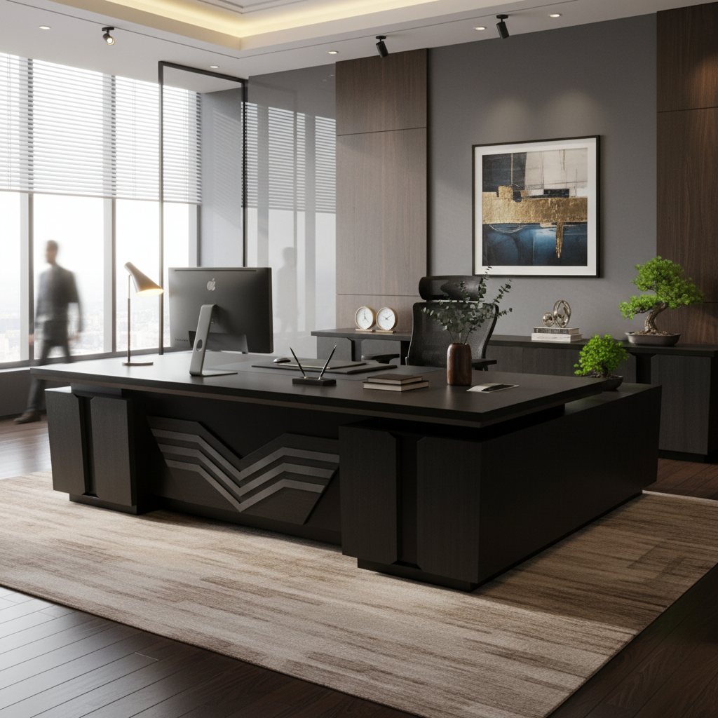 L-Shape Office Desk 1.6M Coffee Grey Kakie | UAE-Wide Delivery