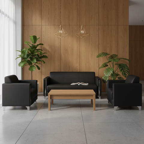 Kiwi 3-Seater Sofa Set Black PU Leather - Premium Living Room Furniture UAE
