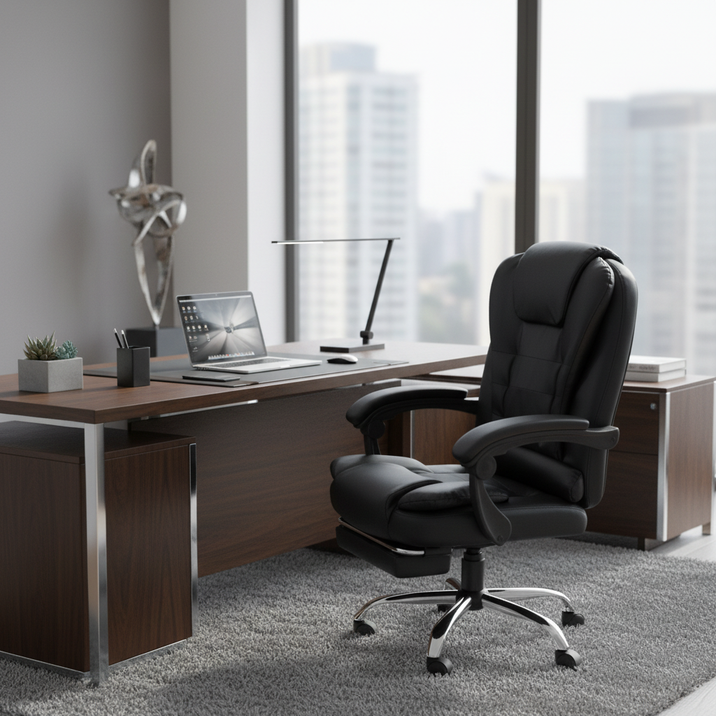 Executive Office Chair with Footrest UAE | Premium PU Leather Ergonomic Chair Dubai | IH 109PU BLK