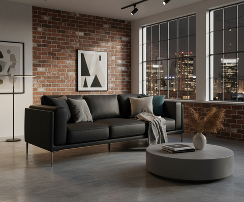 AIKA Three Seater Leatherette Sofa - Black