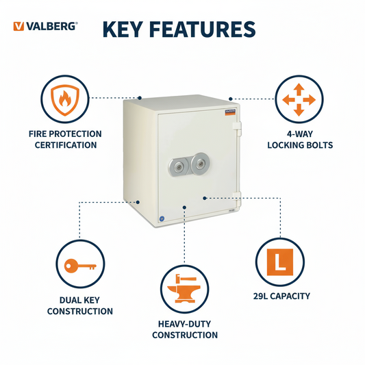 Fire Resistant Safe UAE | Valberg FRS-49 KL White Safe with Dual Key Lock | Dubai Abu Dhabi