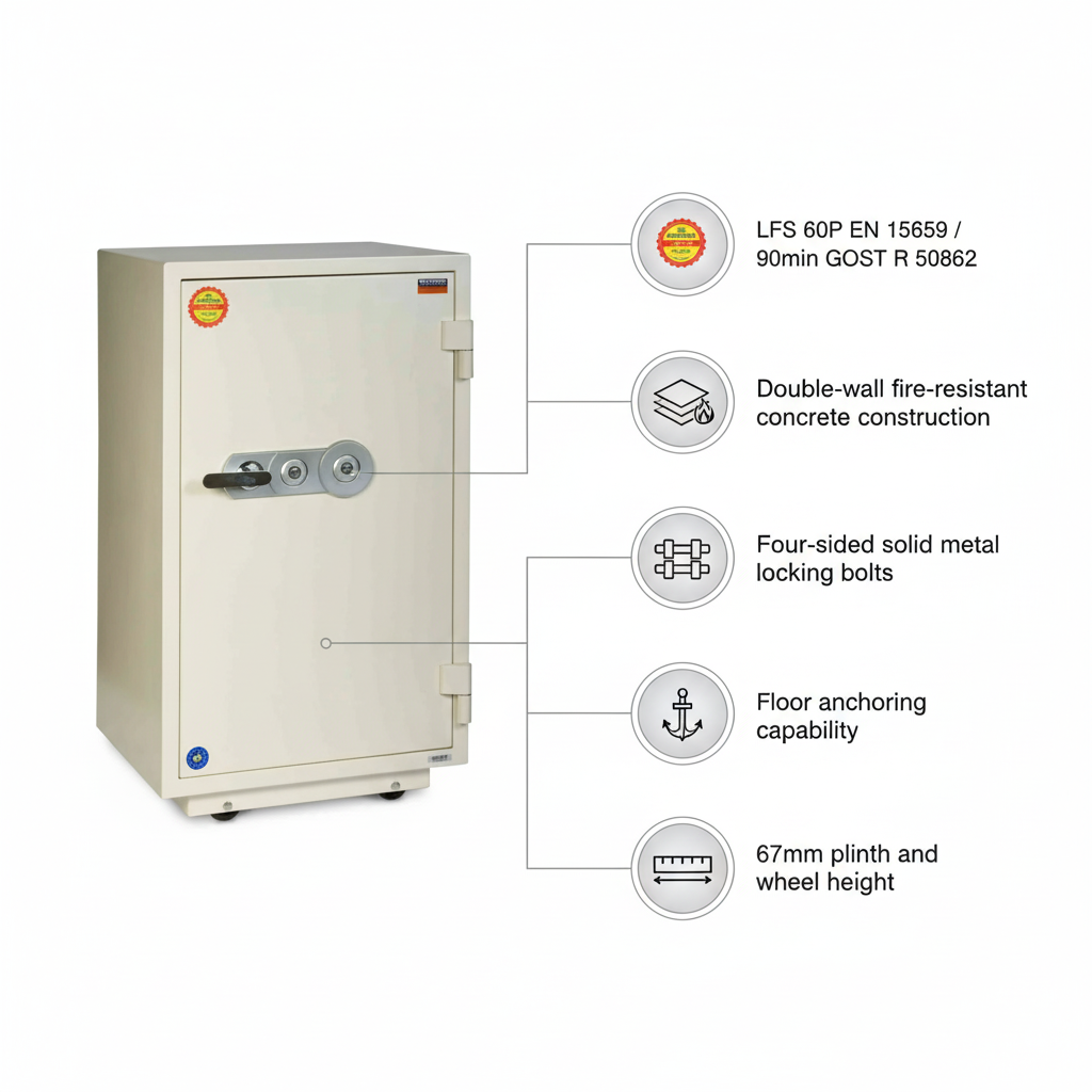 Valberg FRS-93 KL Fire-Resistant Safe – White, Dual Key Lock System