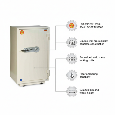 Valberg FRS-93 KL Fire-Resistant Safe – White, Dual Key Lock System
