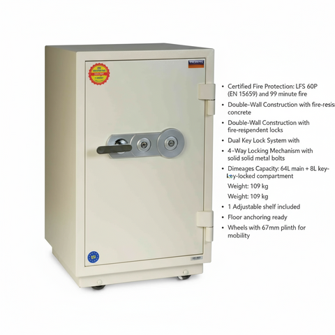 Fire Resistant Safe UAE | Valberg FRS-75 KL White Fireproof Safe with Dual Key Lock