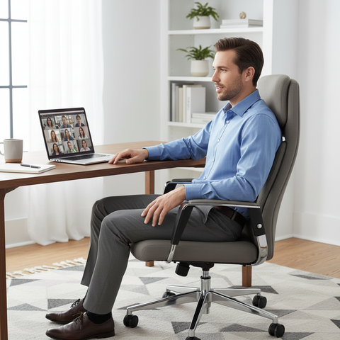 Premium High Back Office Chair Grey PU Leather | UAE Delivery