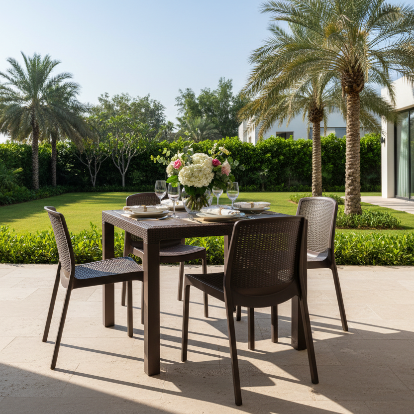 Cedarattan 4 Seater Outdoor Dining Set Dubai UAE - Dark Brown Weatherproof Patio Furniture