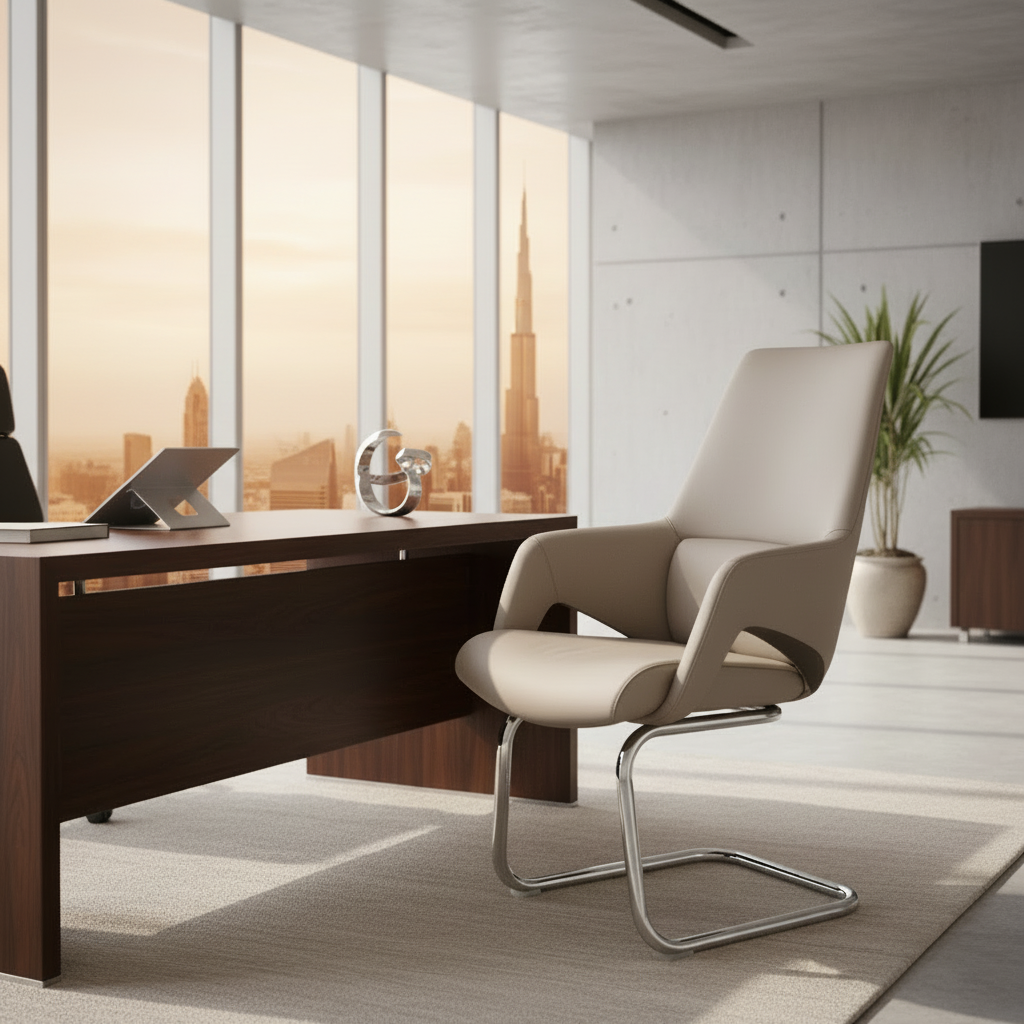 Premium PU Visitor Chair - Beige & Coffee | Office Seating UAE