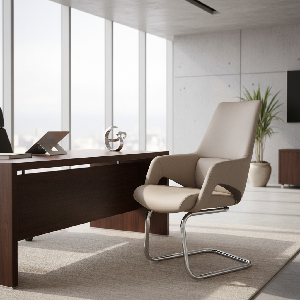 Premium PU Visitor Chair - Beige & Coffee | Office Seating UAE