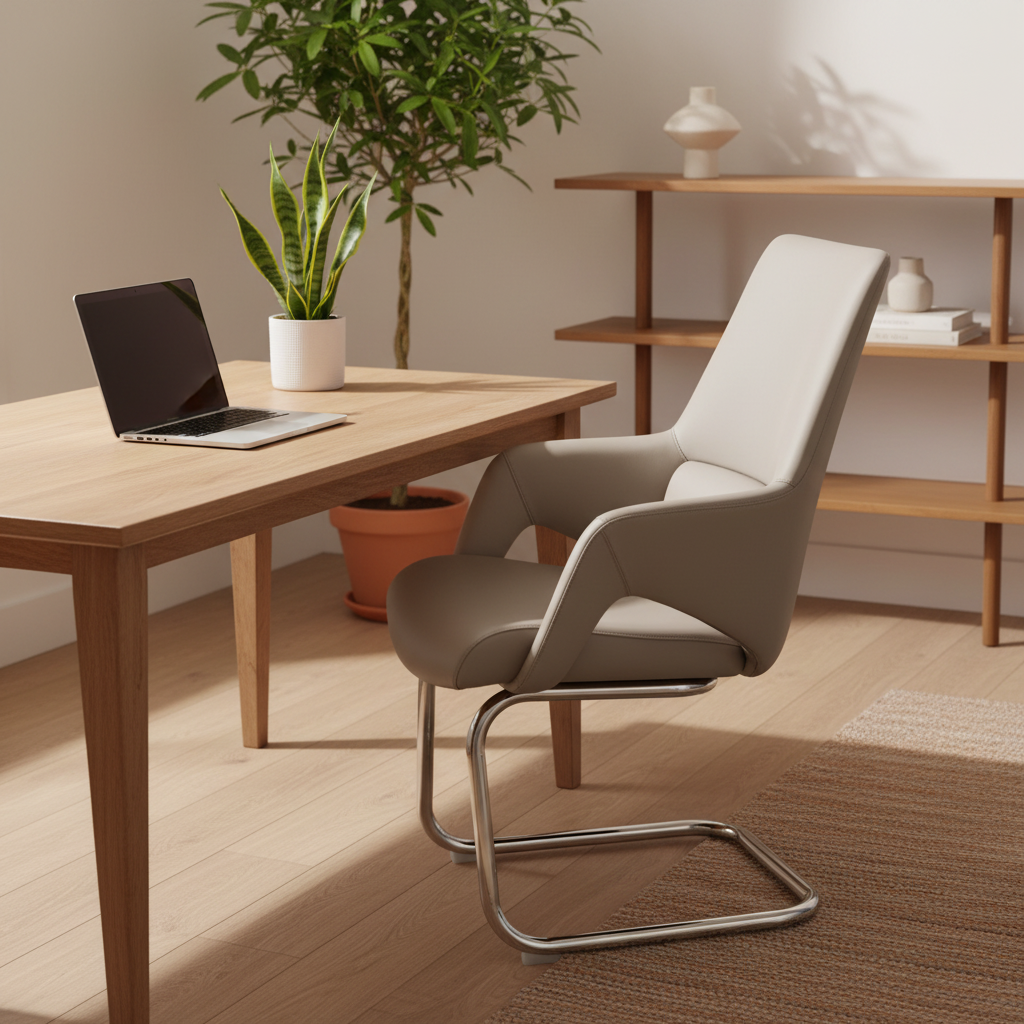 Premium PU Visitor Chair - Beige & Coffee | Office Seating UAE
