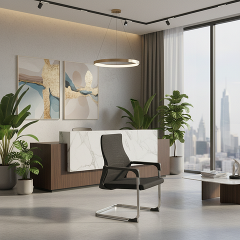 Mesh Back Visitor Chair with Chrome Base | Office Guest Seating UAE | IH 2019 BLK