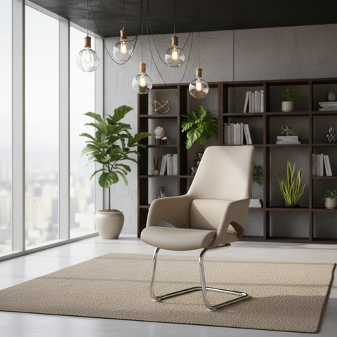 Premium PU Visitor Chair - Beige & Coffee | Office Seating UAE