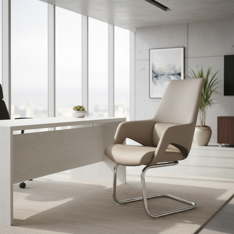 Premium PU Visitor Chair - Beige & Coffee | Office Seating UAE