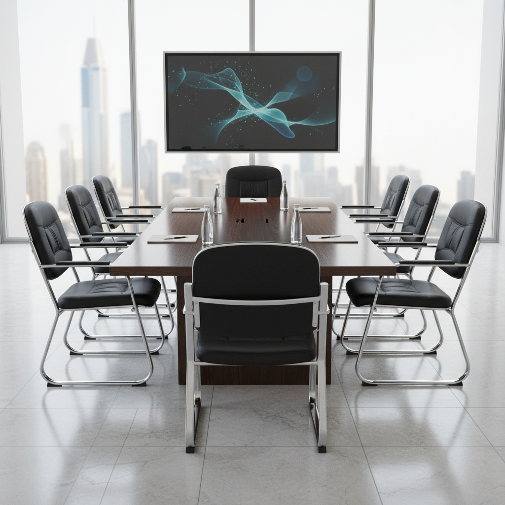 PU Leather Visitor Chair with Chrome Arms - Office Guest Seating UAE | IH 096