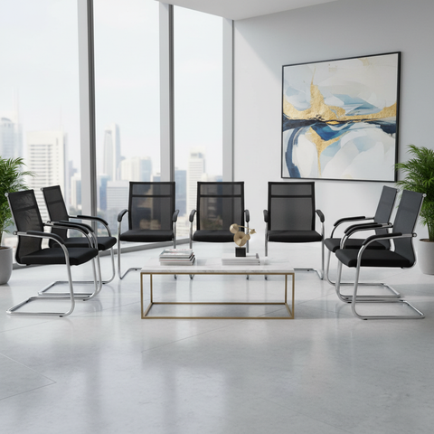 Mesh Back Visitor Chair UAE | Office Guest Chair with Chrome Base | Dubai Stock | IH C28